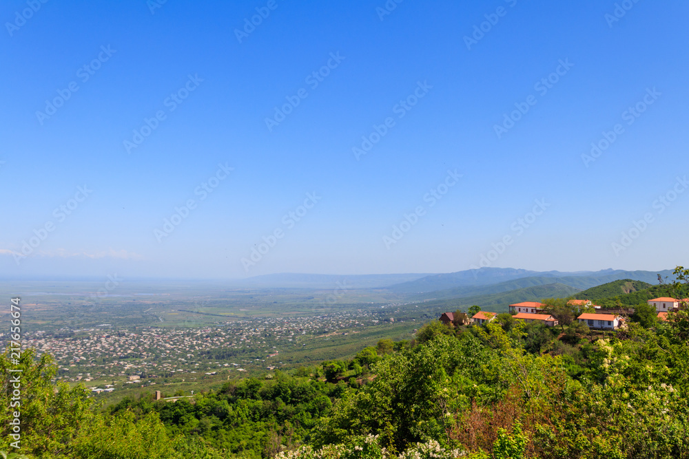 View on Alazani valley and Caucasus mountains from Sighnaghi, Kakheti, Georgia