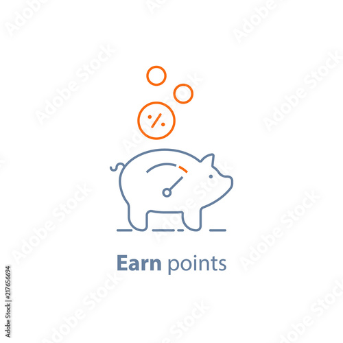 Loyalty program, earn points, piggy bank, pension savings, fund raising concept
