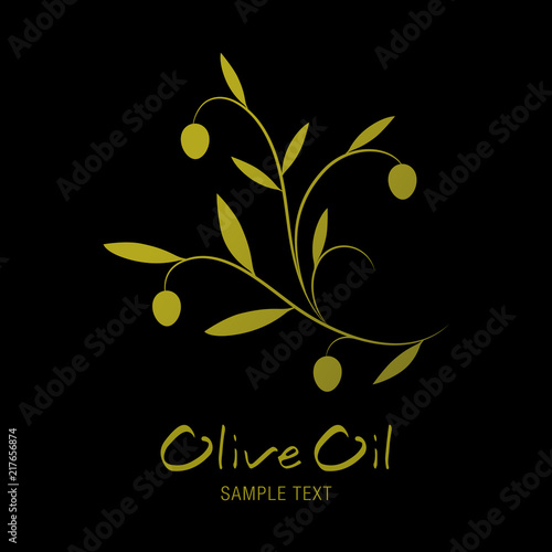 Olive branch and text hand drawn isolated on black background