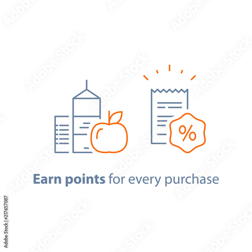 Loyalty program, earn points and get reward, marketing concept, grocery food and shopping basket