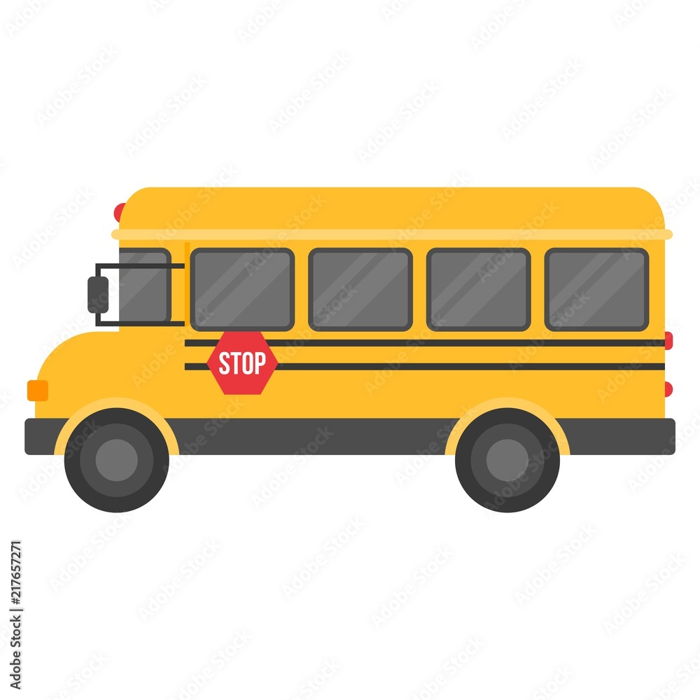 school bus isolated on white background, flat design icon back to school concept