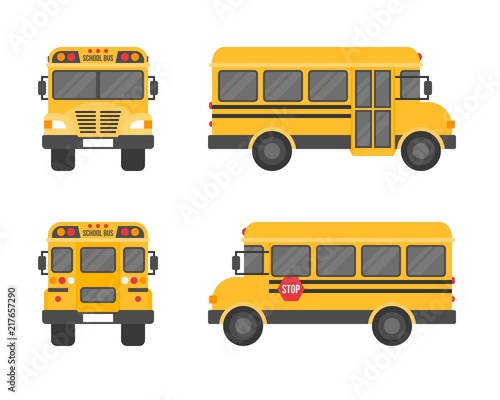 school bus isolated on white background, flat design icon back to school concept