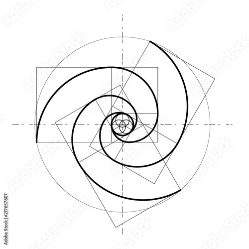 Minimalistic style design. Golden ratio. Geometric shapes. Circles in golden proportion. Futuristic design. Logo. Vector icon. Abstract vector background