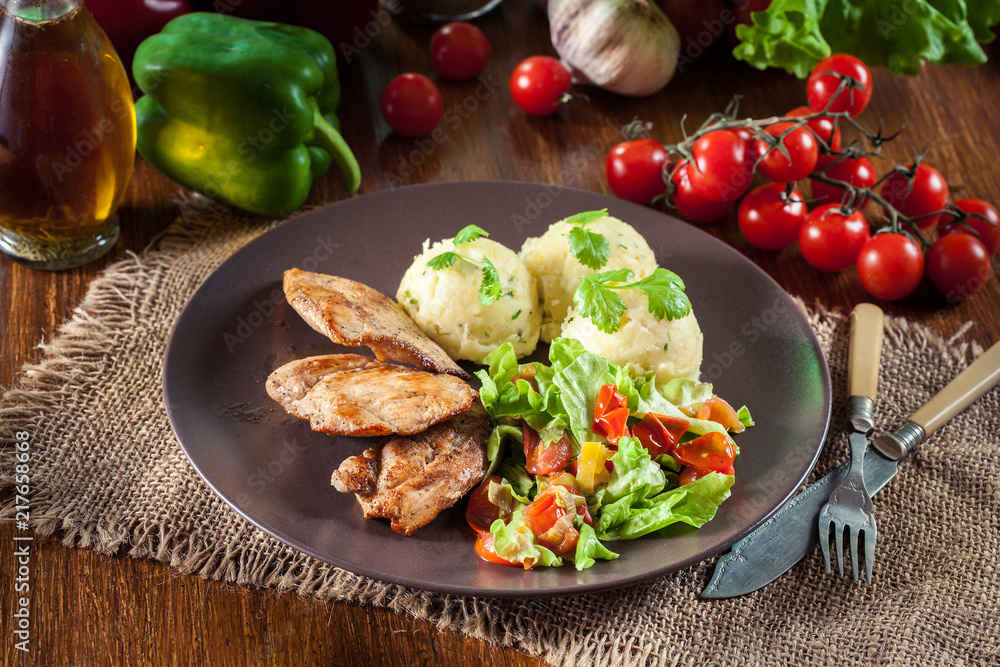 Chicken fillets breast with mashed potatoes Chicken fillets breast with mashed potatoes