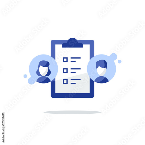 Check list clipboard, prenuptial agreement document, couple divorce, sociology concept, questionnaire form icon