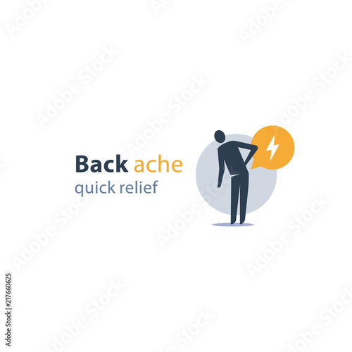 Medical remedy, back ache quick relief, feeling pain, painful symptom, health problem, vector icon