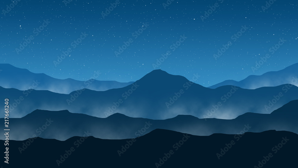 Landscape illustration with mist and fog