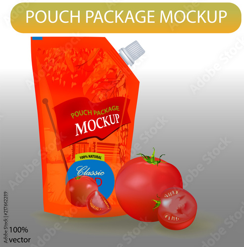 Red pouch ketchup package mockup