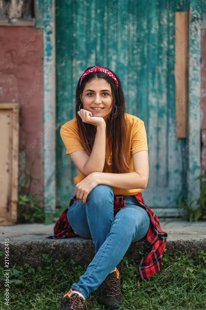 Young happy woman portrait with yellow t shirt. Young happy woman portrait with yellow t shirt.