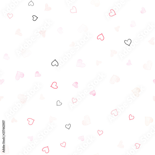 Light Pink vector seamless template with doodle hearts.