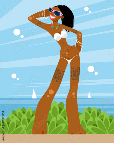 Tableau sur toile Woman resting on the beach