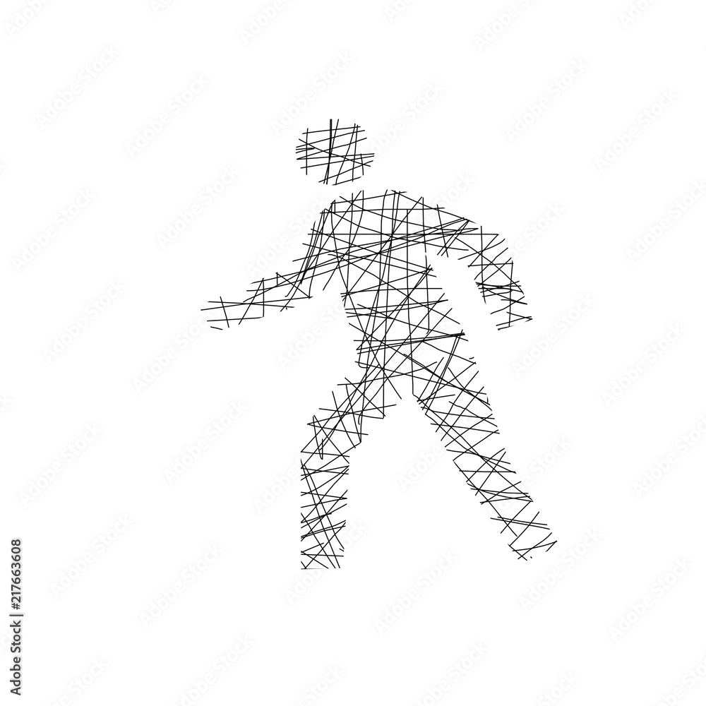 Walking man, primitive drawing in black pencil on a white background Walking man, primitive drawing in black pencil on a white background