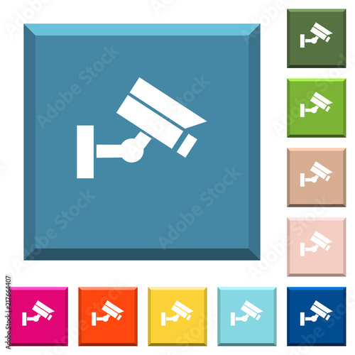 Security camera white icons on edged square buttons