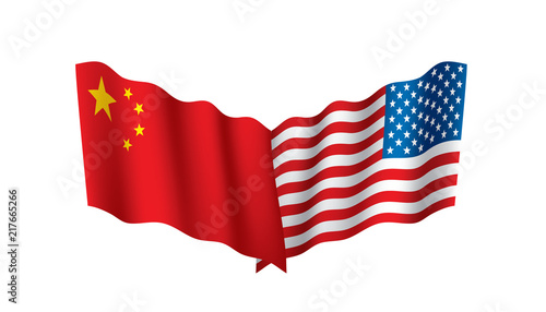 usa and China flags. Vector illustration on white background