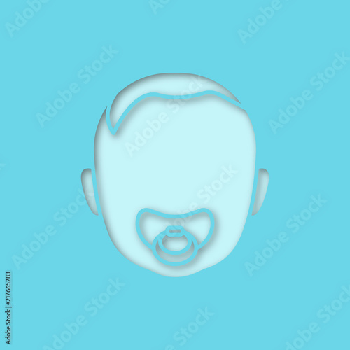 Baby face with pacifier paper cut out icon