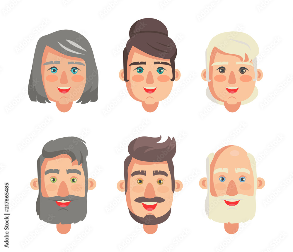 Grandparents Faces Collection Vector Illustration Grandparents Faces Collection Vector Illustration
