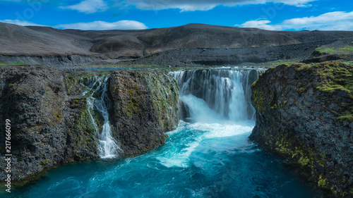 Panamanic view of waterfall in the highlands, Iceland in summer. © pakorn482137