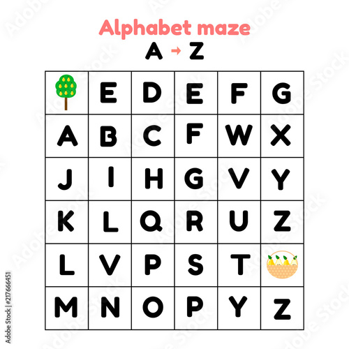 vector illustration. game for preschool and school children. alphabet maze. find letters from a to z