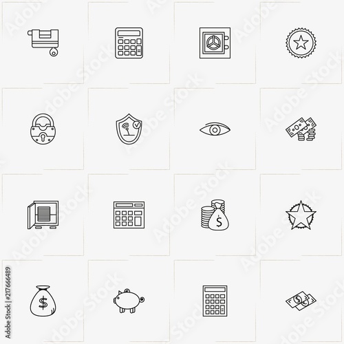 Ecommerce line icon set with safe, eye and thrift box
