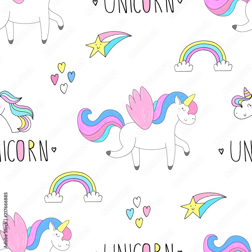 Cute seamless pattern with cute unicorn