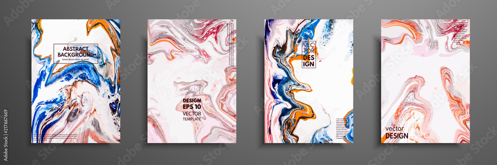 Mixture of acrylic paints. Liquid marble texture. Fluid art. Applicable for design cover, presentation, invitation, flyer, annual report, poster and business card, desing packaging. Modern artwork.