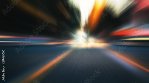 Abstract colorful zooming background. City and car moving lights