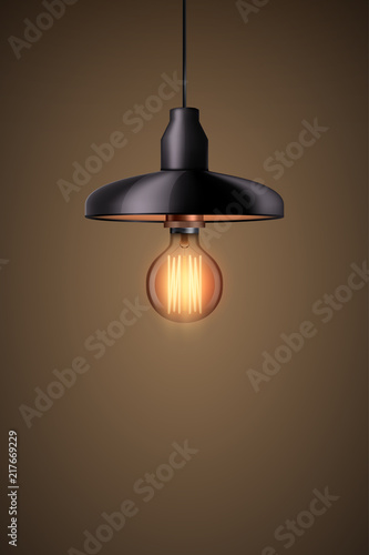 Decorative edison light bulb in Retro design ceiling cone lamp. Vintage and antique style with black metal. Original Vintage design. Vector Illustration