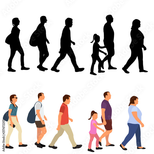 vector, isolated people walking silhouette, flat style