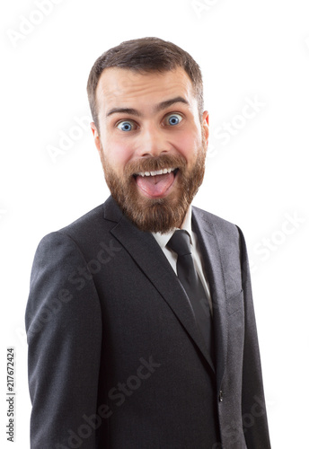 Businessman with big head in formal suit. photo