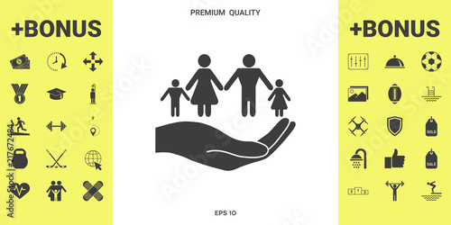Hand holding a symbol of family. Family protect icon