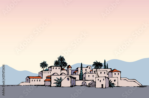 City in a desert. Vector drawing