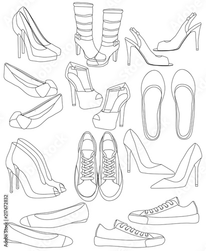 set of a sketch of women shoes