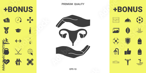 Hands holding Female uterus - protection symbol