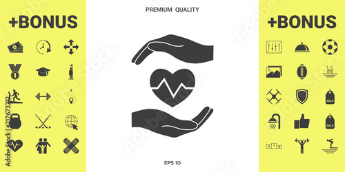 Hands holding heart. Medical icon