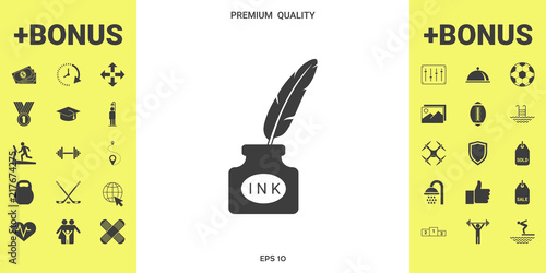 Ink bottle with feather - icon
