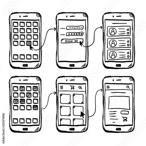 UI mobile app wireframe doodle