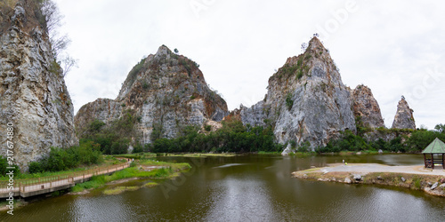 "Khao Ngu Stone Park" Ratchaburi Thailand, Nice view of the stone park and spot view of hanging bridge Caves and views Nice park limestone and granite outcrop and A lake, it starts to be popular now