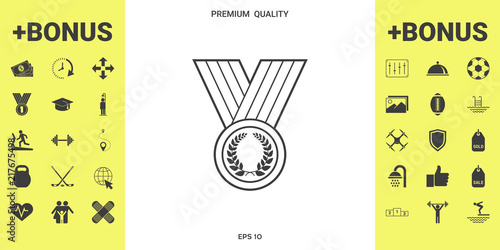 Medal with Laurel wreath, line icon