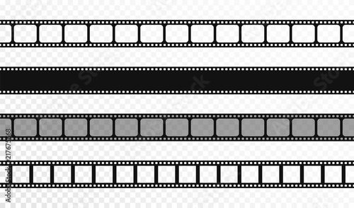 Seamless film strips on transparent background. Vintage cinema and photo tape. Retro film strips