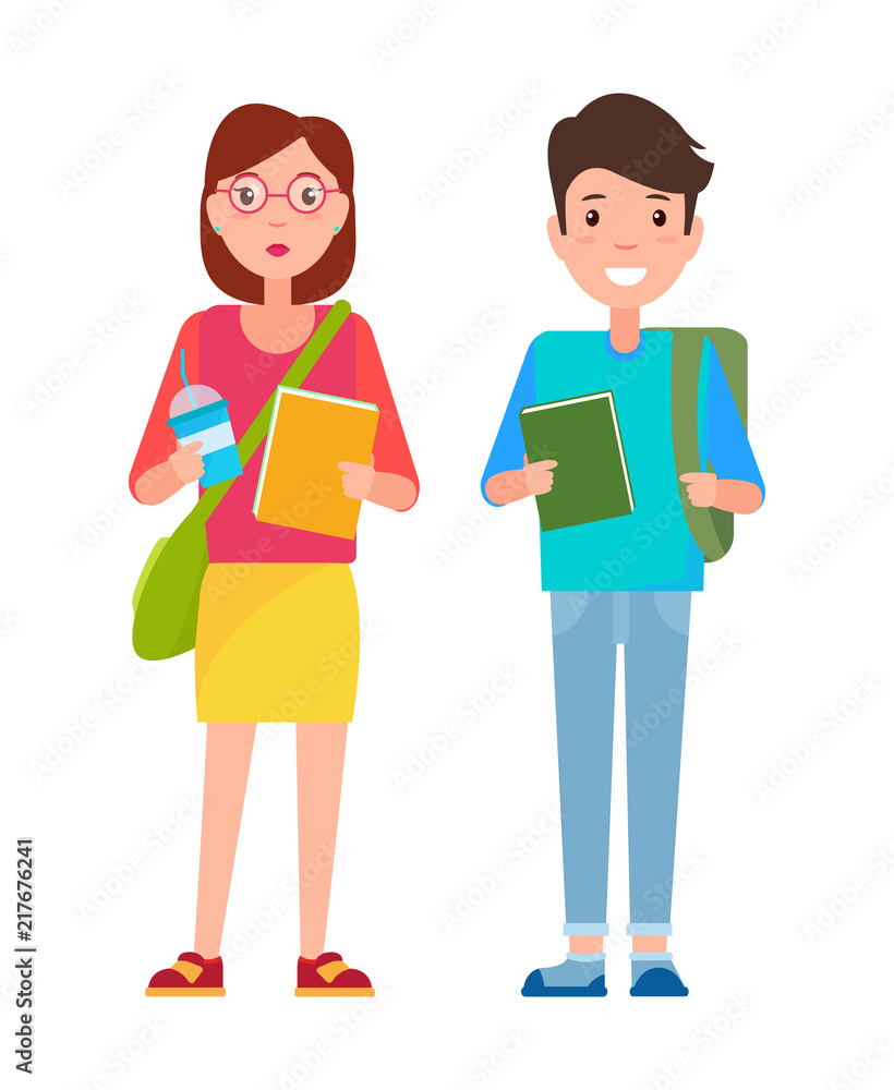 Students Boy Sweater and Trousers Book Girl Coffee Students Boy Sweater and Trousers Book Girl Coffee