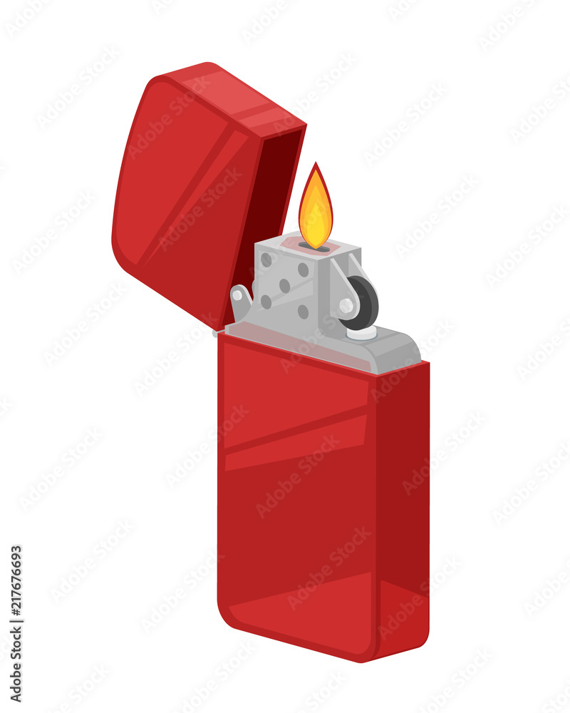 Metal lighter with burning flame. Accessory for hiking, tourism, camping. Metal lighter with burning flame. Accessory for hiking, tourism, camping.