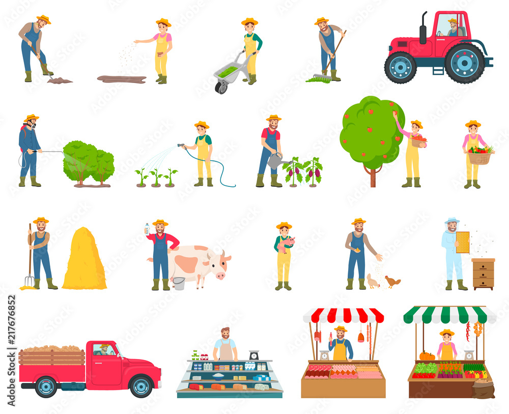 Naklejka premium Farmer Activity Collection Vector Illustration