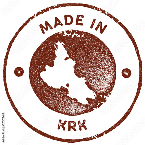 Krk map vintage stamp. Retro style handmade label, badge or element for travel souvenirs. Red rubber stamp with island map silhouette. Vector illustration.