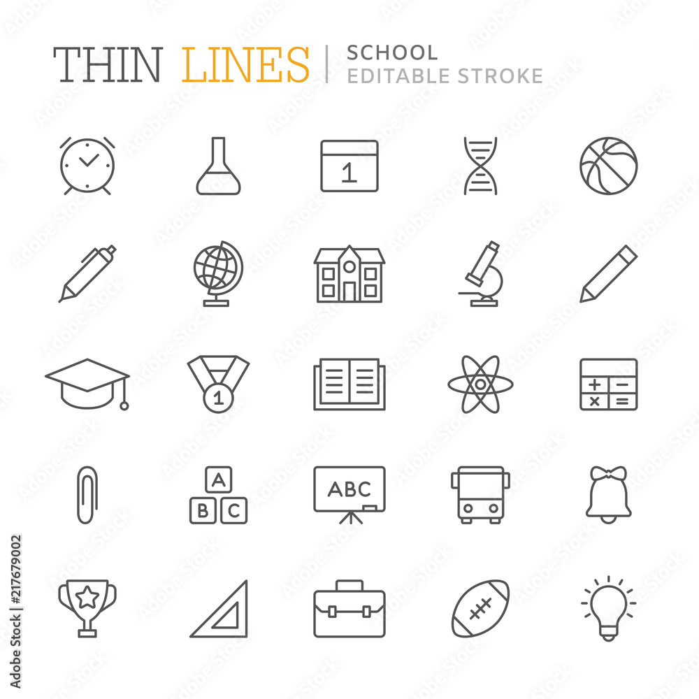 Collection of school related line icons. Editable stroke Collection of school related line icons. Editable stroke