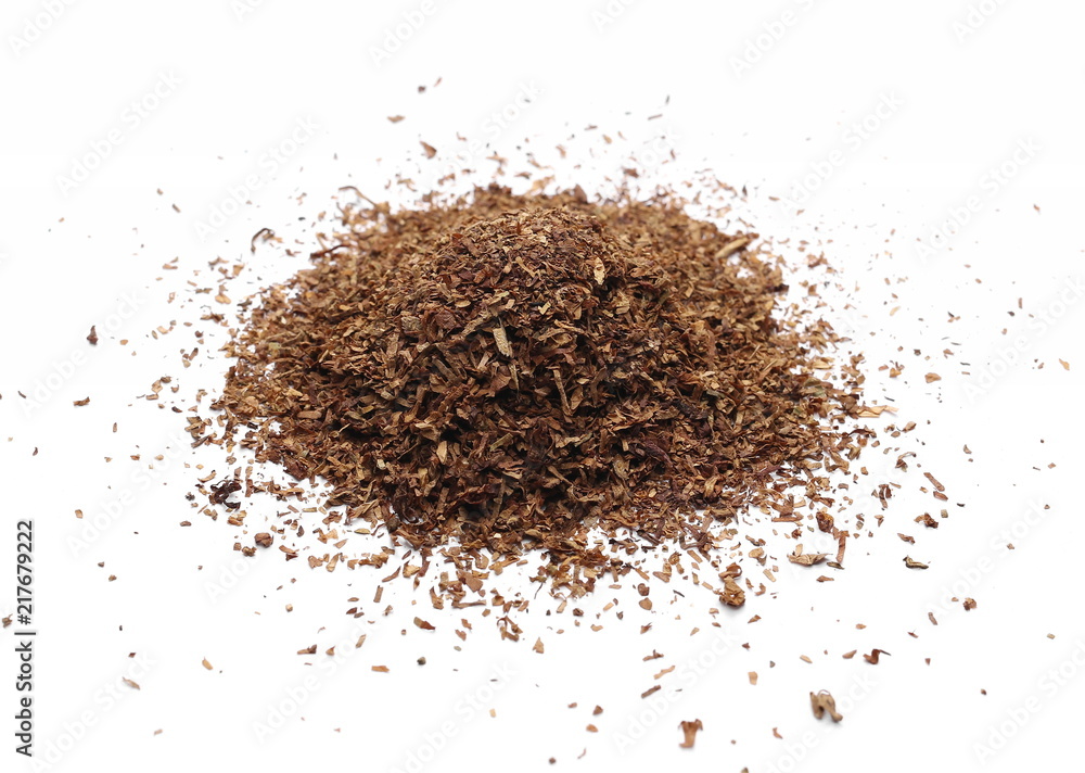 Tobacco pile isolated on white background, side view