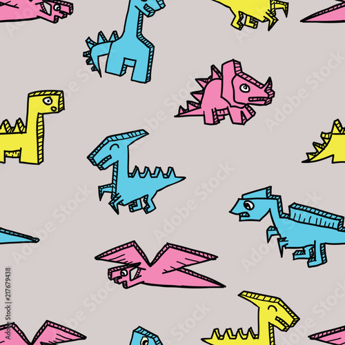 Fun character dinosaur for children textile print seamless pattern.