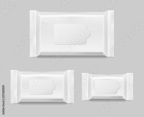 Set of wet wipes napkins template isolated. White wet wipes blank package. Vector illustration