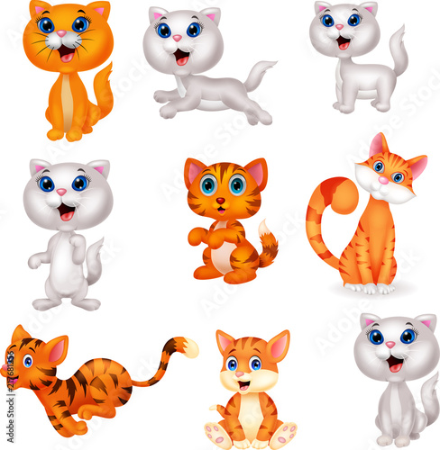 Cute cats cartoon collection set