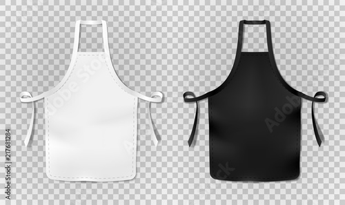 White and black kitchen chef apron isolated on transparent background. Protective realistic apron for cooking or baker. vector illustration.