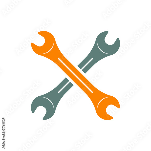 Icono plano llaves cruzadas en gris y naranja